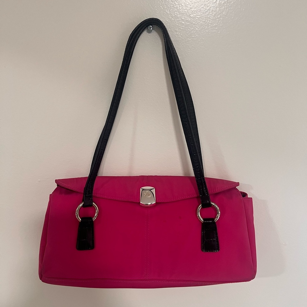 Vintage Ralph Lauren Pink Shoulder Bag with Black Leather Handles
